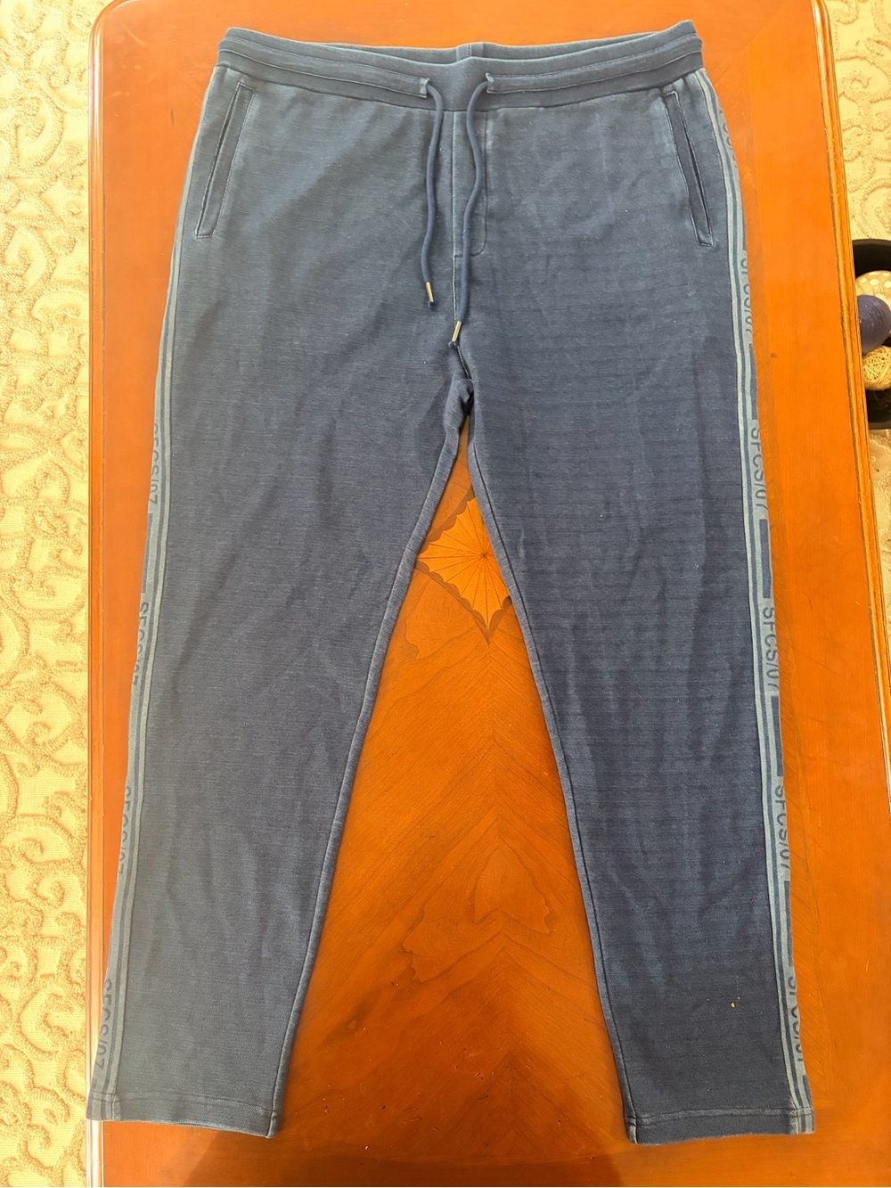 Men's Navy Blue Knit Joggers with Side Stripe